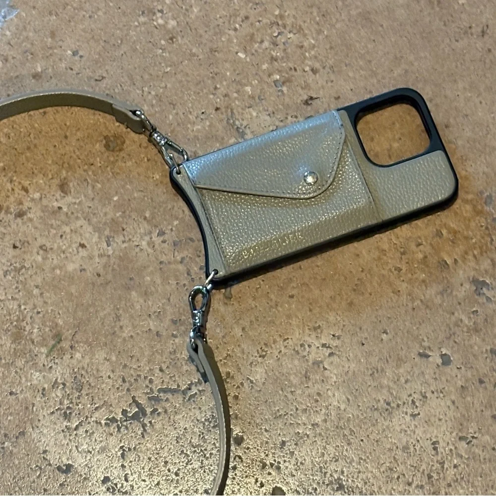 BANDOLIER Taupe Leather Crossbody Phone Case & Strap IPhone 13 Pro